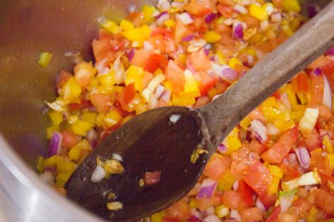 peppers and onions sauteed in skillet