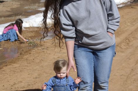 Mom and baby walking